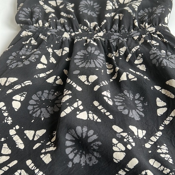 Madewell 100% silk Starview Batik Grid black gray cream mini dress w pockets - Picture 15 of 16